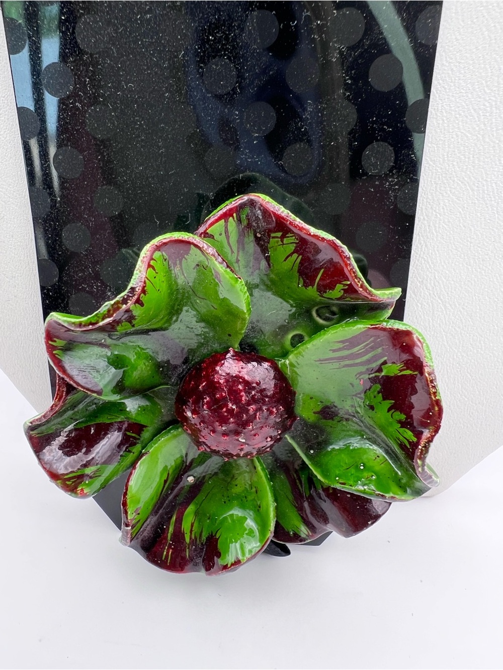 Green and Red Floral Enamel Brooch